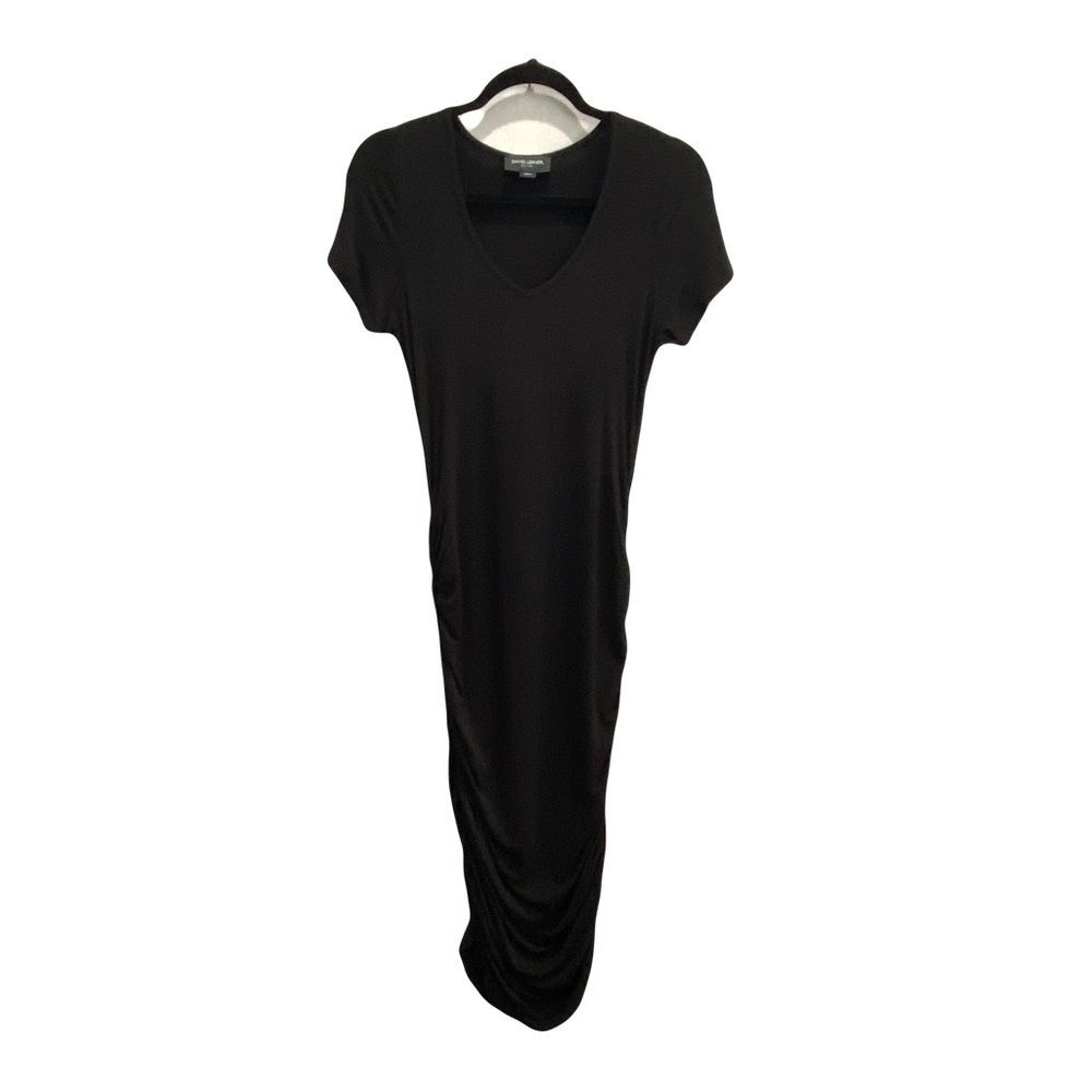 David Lerner V Neck Side Ruching Black Maxi Dress Small